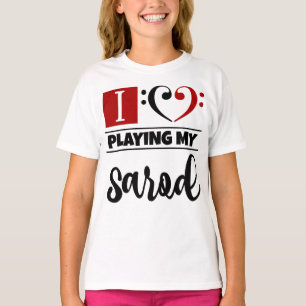 T-shirt Bass Clef Coeur J'Aime Jouer Mon Sarod