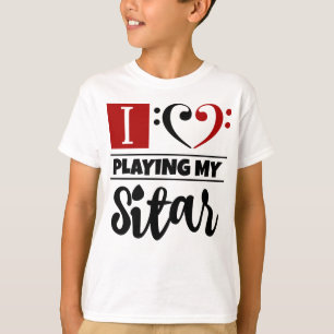 T-shirt Bass Clef Coeur J'Aime Jouer Mon Sitar