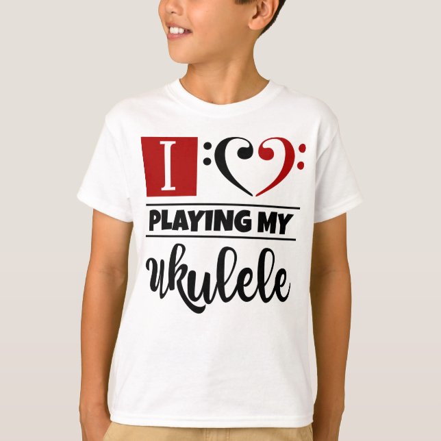 T-shirt Bass Clef Coeur J'Aime Jouer Mon Ukulele (Devant)