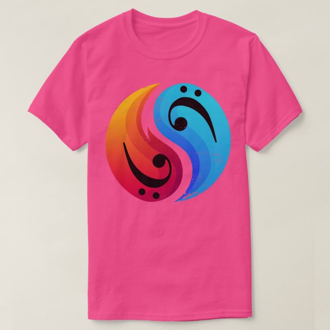 T-shirt Bass Clef Guitare Yin Et Yang Retro Baid (Design devant)