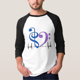 T-shirt Bass Clef Heart EKG Waves Blue & Amethyst