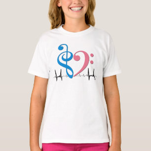 T-shirt Bass Clef Heart EKG Waves Cyan & Pink