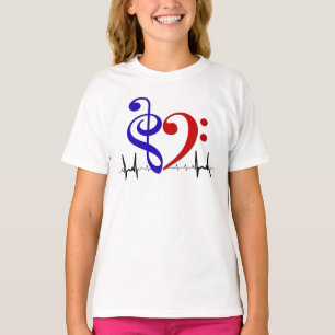 T-shirt Bass Clef Heart EKG Waves Navy & Red