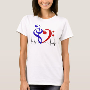 T-shirt Bass Clef Heart EKG Waves Navy & Red