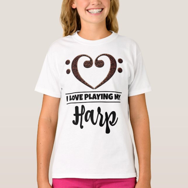T-shirt Bass Clef Heart Lot Jouer Harp (Devant)