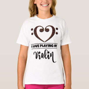 T-shirt Bass Clef Heart Love Jouer Violon