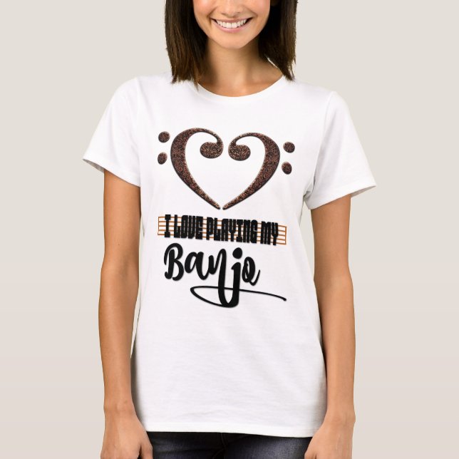 T-shirt Bass Clef Musical Heart I Love Playing My Banjo (Devant)