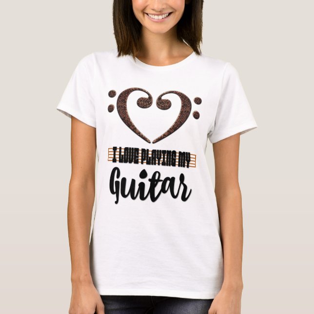 T-shirt Bass Clef Musical Heart I Love Playing My Guitar (Devant)