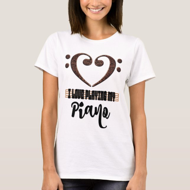 T-shirt Bass Clef Musical Heart I Love Playing My Piano (Devant)