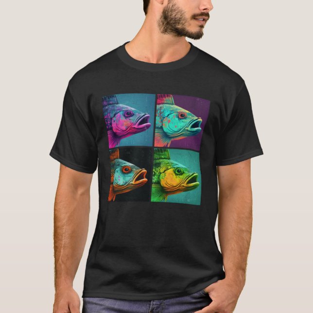T-shirt Bass Fish Pop Illustration Colorful Animal Women (Devant)