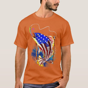 T-shirt Bass Fishing American Flag Fish Funny Fête des pèr