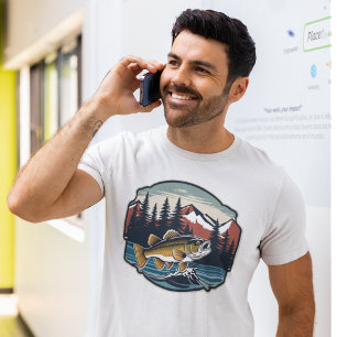 T-shirt Bass Fishing Cool Mountain Forest En plein air