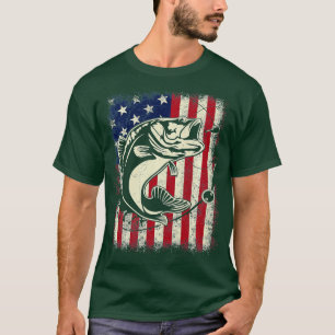 T-shirt Bass Fishing Fish American Flag Dad Father 4th Of