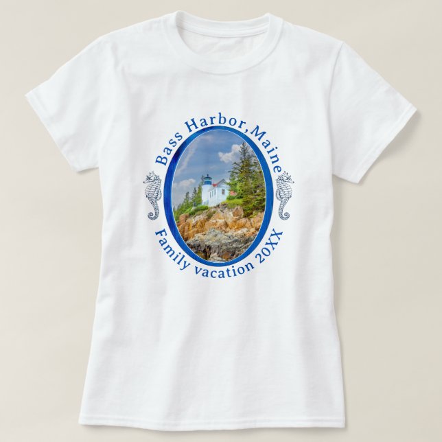 T-shirt Bass Harbour Maine Famille Vacances avec date (Design devant)