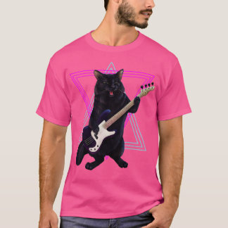 T-shirt Bass kitty chat jouant la basse guitare rock et r