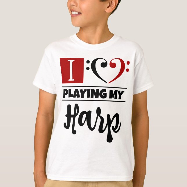 T-shirt Basse Clef Coeur J'Aime Jouer Ma Harpe (Devant)