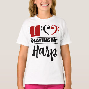 T-shirt Basse Clef Coeur J'Aime Jouer Ma Harpe