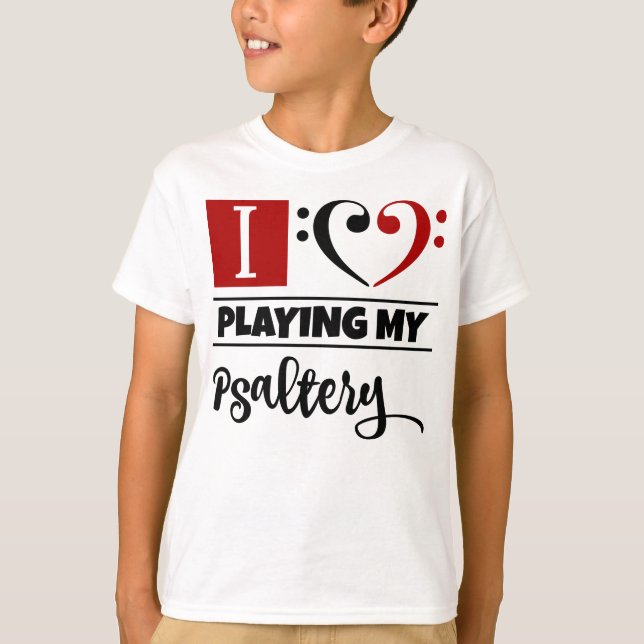 T-shirt Basse Clef Coeur J'Aime Jouer Ma Psalterie (Devant)