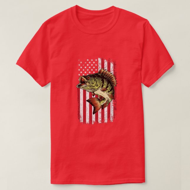 T-shirt Basse Fishing Drapeau Américain 4 juillet Pour Pêc (Design devant)