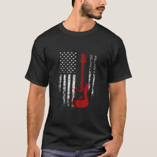 T-shirt Basse Guitare Américaine Drapeau Basse Guitare T C