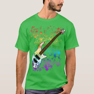T-shirt Basse Guitare Arc-en-ciel Couleurs Baid Musicien