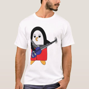 T-shirt Basse Guitare Jouer Penguin
