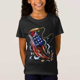 T-Shirt Basse Pêche Poisson Américain Drapeau Papa Père Qu