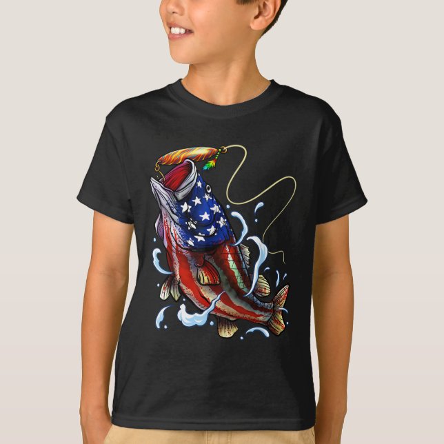 T-shirt Basse Pêche Poisson Drapeau américain Pêche patrio (Devant)