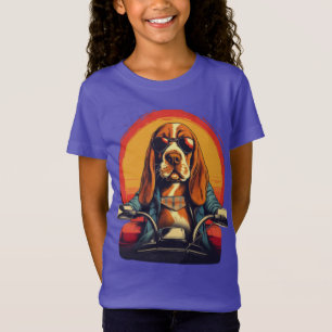 T-Shirt basset cool hound biker au coucher du soleil