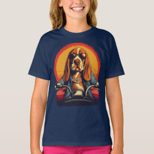 T-shirt basset cool hound biker au coucher du soleil