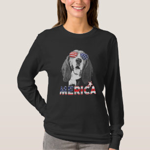 T-shirt Basset Hound 4 juillet American Sunglass Us Drapea