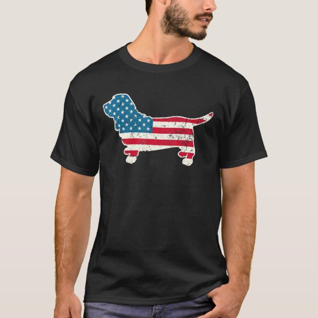 T-shirt Basset Hound 4 juillet Hommes Femmes États-Unis Fl (Devant)