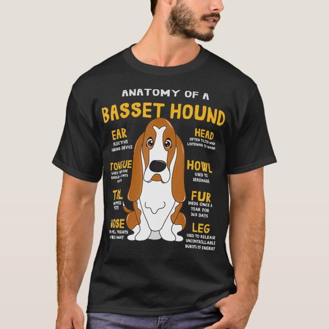 T-shirt Basset Hound Anatomie Funny Chien Maman Papa Migno (Devant)