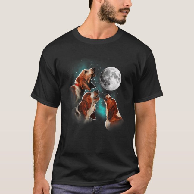T-shirt Basset Hound, Basset Hound Hurlant Sur La Lune (Devant)