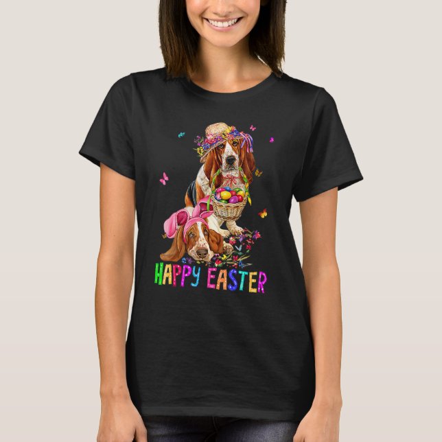 T-shirt Basset Hound Chien Bunny Oreilles Costume Oeufs Jo (Devant)