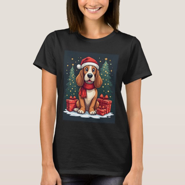 T-shirt Basset Hound Chien Fêtes de Noël Père Noël Amoureu (Devant)