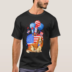 T-shirt Basset Hound Chien Merica 4 juillet drapeau améric