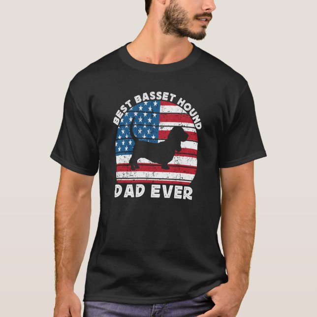 T-shirt Basset Hound Dad For Men Basset American Flag 4th  (Devant)