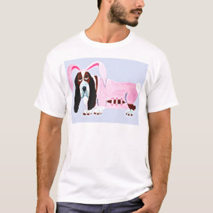 T-shirt Basset Hound dans le costume rose de lapin