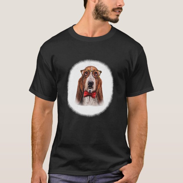 T-shirt Basset Hound Dog En Eyeglass Classique Et Cravate  (Devant)