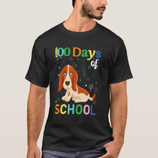 T-shirt Basset Hound Dog Lovers Teacher Student 100th Day  (Devant)