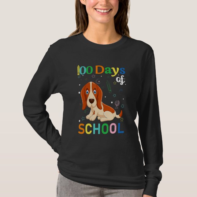 T-shirt Basset Hound Dog Lovers Teacher Student 100th Day  (Devant)