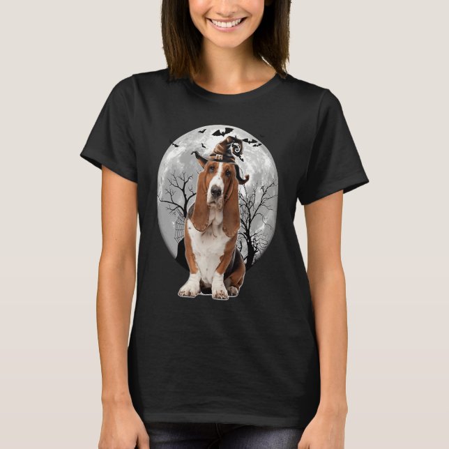 T-shirt Basset Hound Dog Spooky Moon Halloween Costume (Devant)