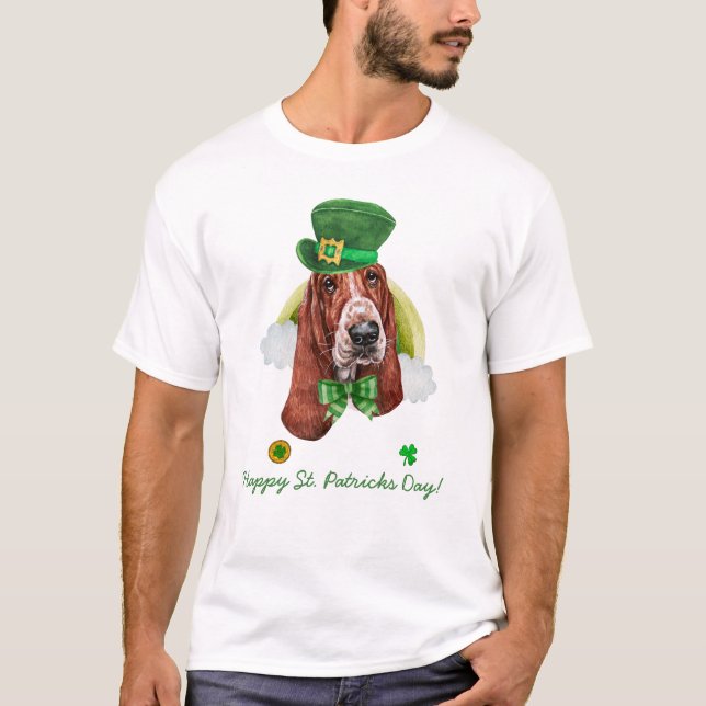 T-shirt Basset Hound Gold St. Patricks Day (Devant)