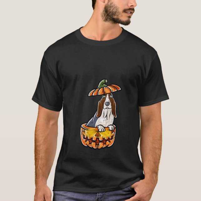 T-shirt Basset Hound Happy Halloween Chien Citrouille V Co (Devant)