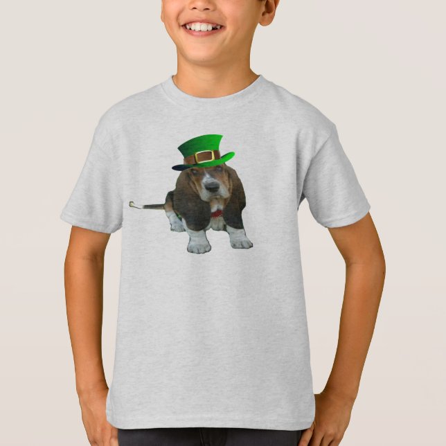T-Shirt Basset Hound Happy St. Patrick's Clover (Devant)