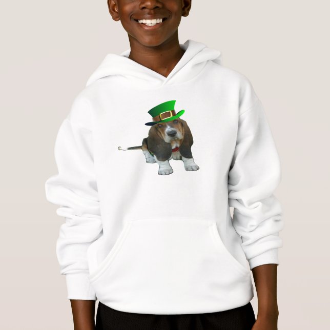T-Shirt Basset Hound Happy St. Patrick's Clover (Devant)