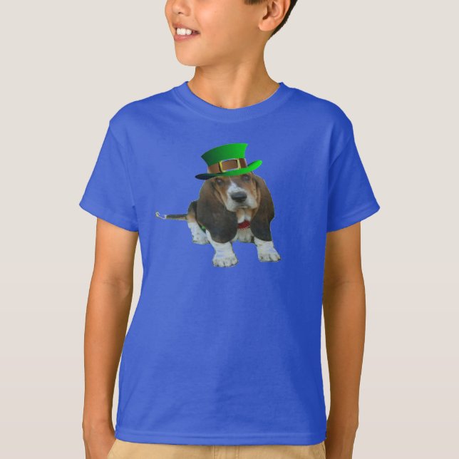 T-Shirt Basset Hound Happy St. Patrick's Clover (Devant)