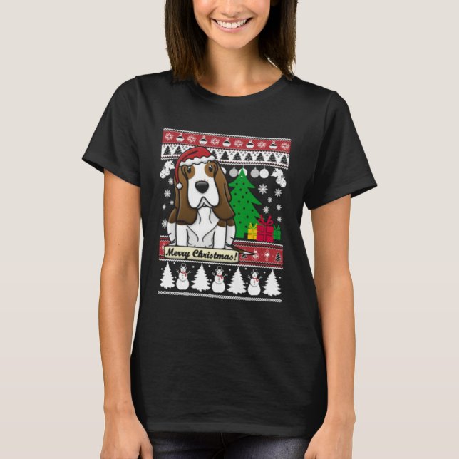 T-shirt Basset Hound Merry Christmas Tree Dog Xmas Snow Sa (Devant)