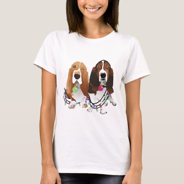 T-shirt Basset Hound Peace Love Joie Noël Design (Devant)